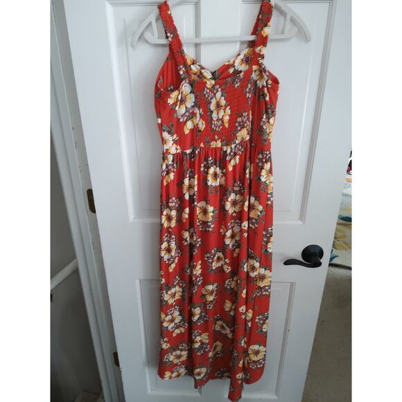 Floral Coquette baby doll maxi dress Orange Hawaiian hi-low sz M Derek Heart - Picture 5 of 7